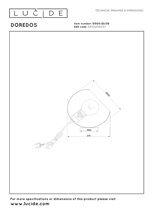 Lucide DOREDOS - Tischlampe - Ø 20 cm - 1xE27 - Beige - technisch